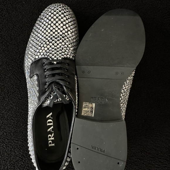 Prada Crystal-Embellished Leather Lace Ups
